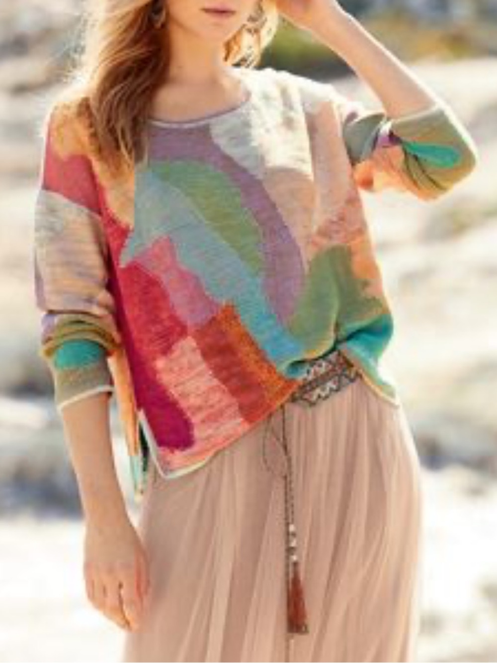 Peruvian Connection Multicolor Abstract Pattern Women's Sweater Size Medium